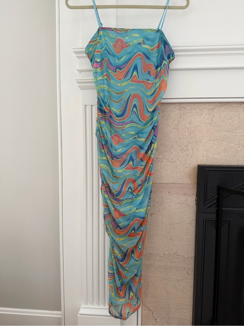wild fable Multi Ruched 90s Retro Bodycon Tie Dye Spaghetti-Strap Midi Dress